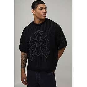 boohooMAN Oversized Boxy Cross Jacquard Knitted T-shirt (Men's)