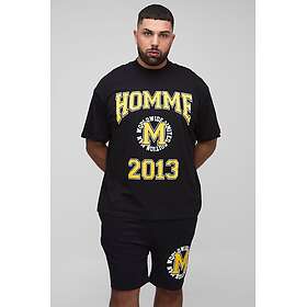 boohooMAN Plus Oversized Extended Neck Varsity Print T-shirt Set