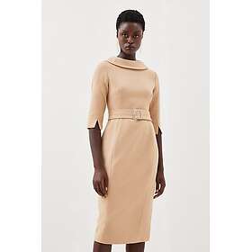 Karen Millen Structured Crepe Roll Neck Belted Tailored Midi Dress