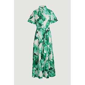 Karen Millen Rose Print Cotton Sateen Short Sleeve Belted Maxi Shirt Dress