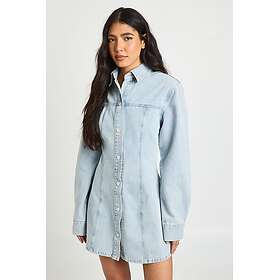 Boohoo Long Sleeve Cinched Waist Tall Denim Midi Dress