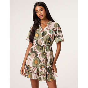 Blue Vanilla Printed Button Up Tiered Short Sleeve Mini Dress