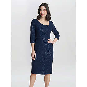 Gina Bacconi Cassandra Sequin Lace Asymmetric Collar Knee Length Dress