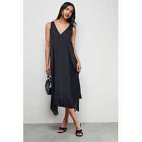 Warehouse Sleeveless V-Neck Asymmetric Hem Chiffon Godet Midi Dress