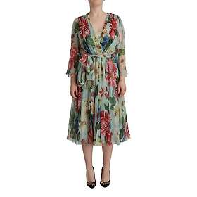 Dolce & Gabbana Silk Floral Print Wrap Knee Length Dress