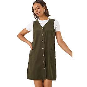 Roman Vneck Button Pocket Knee Length Dress