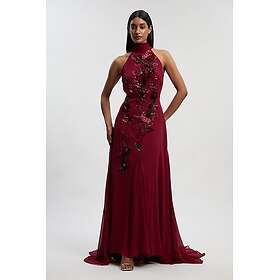 Karen Millen Feather Embellished Halter Neck Woven Maxi Dress