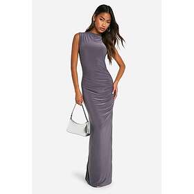 Boohoo Slinky Slash Neck Ruched Maxi Dress