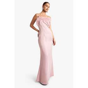 Boohoo Ff000000 Feather Trim Satin Maxi Slip Dress