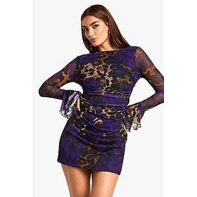 Boohoo Slash Neck Flare Sleeve Mini Dress