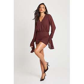 Boohoo Chiffon Wrap Flare Sleeve Ruched Mini Dress