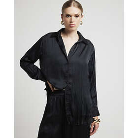 River Island Sort Crinkle Satin Skjorte (Dame)