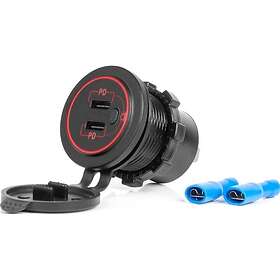 AMiO Chargeur de Voiture Étanche avec Interrupteur 2x USB-C 12V 24V