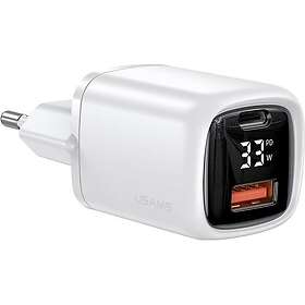 Usams T46 CC152TC02 USB-C + USB Väggladdare PD3.0 +QC3.0 Snabbladdning 33W