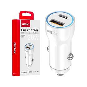AMiO -03881 Kaksinkertainen USB-A + USB-C Autolaturi 20W