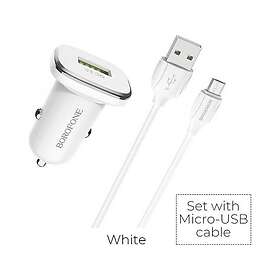 Borofone BFO-BZ12A-M-W Autolaturi QC3.0:lla ja Micro USB-kaapelilla 15W