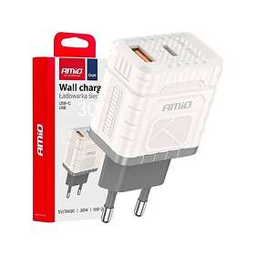 AMiO Quick Charge GaN Seinälaturi USB-A + USB-C liitännällä 30W