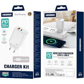 Jellico EU13 GaN Seinälaturi USB-C-USB-C-kaapelilla 30W