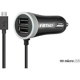 AMiO Pch Pro-01 02056 Autolaturi MicroUSB:llä ja 2xUSB 2.4A 12W