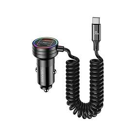 Usams C33 Billaddare med Spiralkabel 2xUSB-C 1xUSB-A 60W