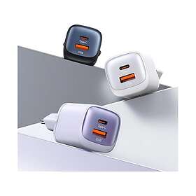 Usams CC254TC01 30W GaN USB-C/USB-A Pikalataus HC-Sarjan Seinälaturi 30W