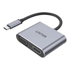 Unitek V1126A USB-C Uros -liitin HD-15 (VGA), HDMI Naaras Adapter 10cm