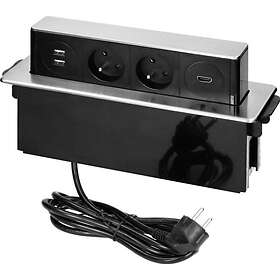 Orno Møbelgrenuttak [OR-GM-9016/B-G] Planfrest, 2xAC, 2xUSB-A, HDMI, Svart/Sølv