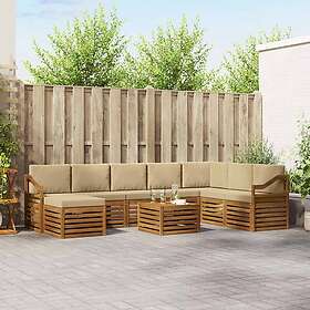 vidaXL Sectional Sofa Set 9 pcs Natural and Beige Solid Acacia Wood