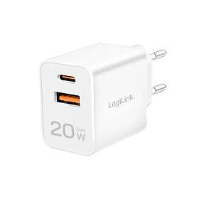 LogiLink Dual USB GaN Väggladdare med 1x USB-C (PD) och 1x USB-A 20W