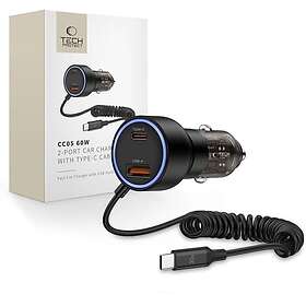 Tech-Protect CC05 2-ports biloplader med USB-C-kabel 60W
