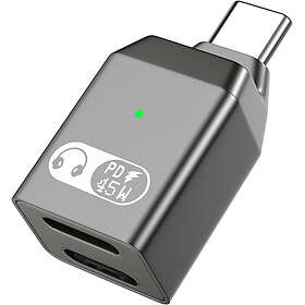 NÖRDIC USB-C til Lightning + USB-C Adapter til Lyd og Hurtig opladning 45W