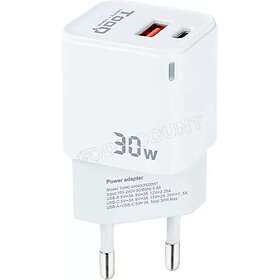 Tooq TQWC-GANQCPD30WT Chargeur Mural GaN 1x USB-A + 1x USB-C 30W