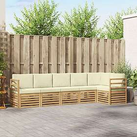 vidaXL Sectional Sofa Set 6 pcs Blanc et Crème Bois d'acacia massif