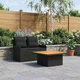 vidaXL Garden Armrest Sofa with Liftup Table 2 Piece Black PE Rattan