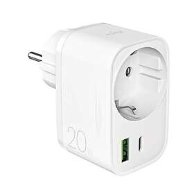 Puro Power Delivery Oplader med Schuko Stik og Stikkontakt 1x USB-C + 1x USB-A 2