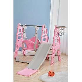 Living And Home Children Toddler Swing and Slide Set With Basketball Hoop Pink