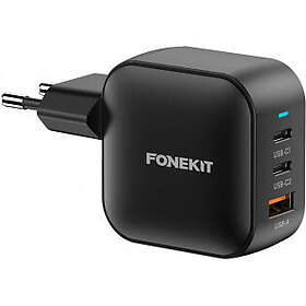 FoneKit GaN PD USB-C + USB-C + USB-A Seinäladin 70W