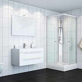VikingBad Kiev Dusjkabinett Rett H210cm Hvit Matt 70x90cm Høyre Klart Glass 1047