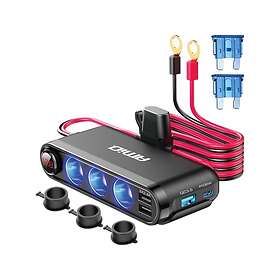 AMiO -03782 Bilbatteriadapter med voltmätare USB USB-C 12V/24V