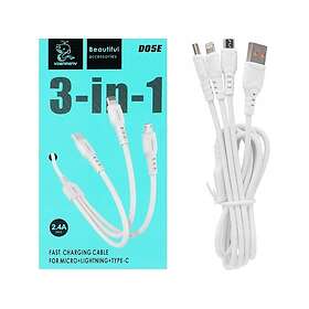 Denmen D05e&Gt USB-A till Lightning till Micro-USB 1m