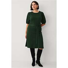 Ellos Stickad Puff Sleeve Midi Klänning