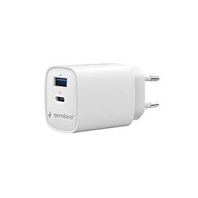 Gembird TA-UC-1A1C-PD30-01-W 2-port USB snabb laddare med USB-C och USB-A 30W