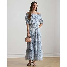 Ralph Lauren 80S Bomullsvoile Lagerkjol Kort Ärmar Maxi Klänning