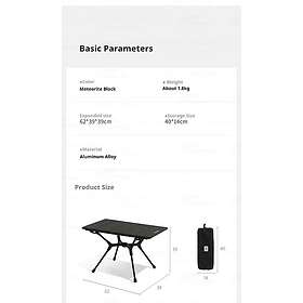 Äggrullebord Hopfällbart Campingbord 62x39x39cm