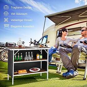 Northix Hopfällbart campingbord i aluminium med hyllor