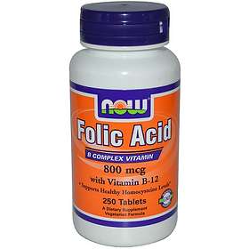 Now Foods Folic Acid 800mcg + B-12 250 Tabletter
