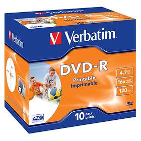 Verbatim DVD-R 4,7GB 16x 10-pakning Jewelcase Wide Inkjet