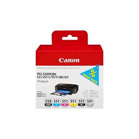Canon CLI-551C/M/Y/BK/GY (5 Färger) + PGI-550PGBK (Pigmentsvart)