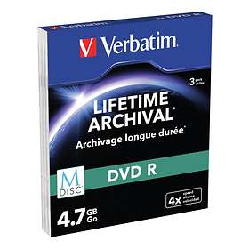 Verbatim M-Disc DVD-R 4,7Go 4x Pack de 3 Boîtier slim Jet d'Encre