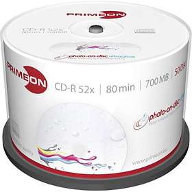 PRIMEON CD-R 700MB 52x 50-pakning Spindel Photo-on-disc Inkjet Printable